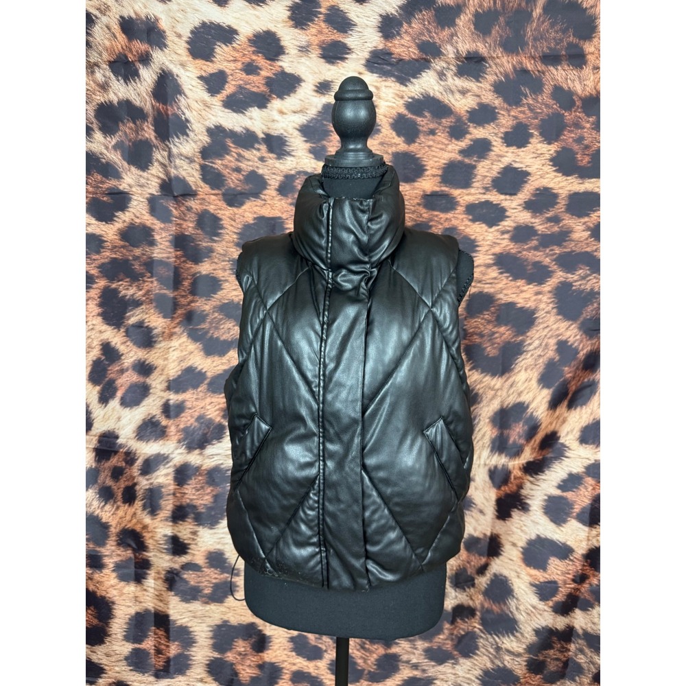 Faux Leather Quilted Puffer Vest